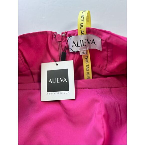 NEW Aliava Tiffany Dupioni Puff Sleeve Maxi Dress Hot Pink Midi Length Size XL - Picture 4 of 15